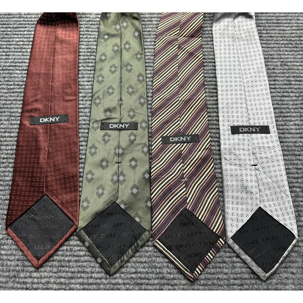 DKNY Ties Mens One Size Lot‎ of 4 100% Silk Striped Geometric Dress Business